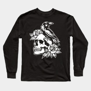 raven on skull tattoo design Long Sleeve T-Shirt